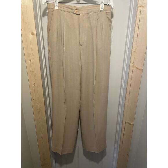 Vtg Kasper Pant Suit Women Sz 14 Beige Pinstripe Wide Leg Blazer Career Feminine - Picture 2 of 12